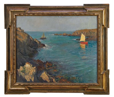 Lot 1315 - Henri Callot (1875-1956), oil on canvas - A French Cove, 'Rade de la Meule', signed, inscribed verso and dated 1928, 61cm x 73cm, in carved and painted frame