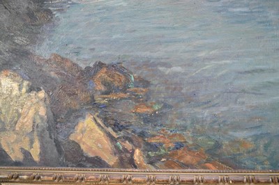 Lot 1315 - Henri Callot (1875-1956), oil on canvas - A French Cove, 'Rade de la Meule', signed, inscribed verso and dated 1928, 61cm x 73cm, in carved and painted frame