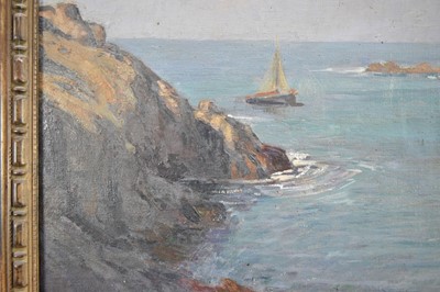 Lot 1315 - Henri Callot (1875-1956), oil on canvas - A French Cove, 'Rade de la Meule', signed, inscribed verso and dated 1928, 61cm x 73cm, in carved and painted frame