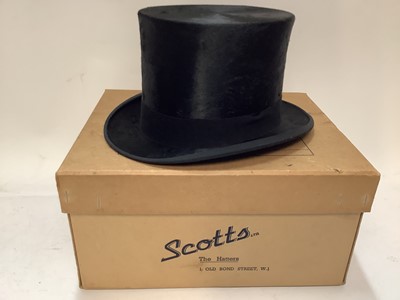 Lot 2083 - Black Silk top hat by Cuthbertson, London in a Scott's top hat box