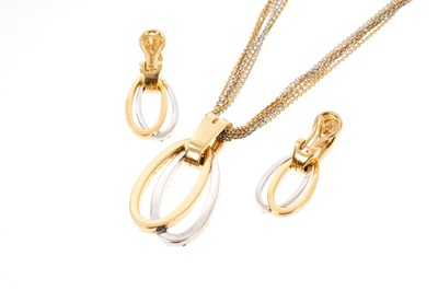 Lot 693 - Leo Wittner 18ct white and yellow gold diamond pendant necklace and matching earrings. 
Pendant – Total diamond weight 2.08carats. 
Earrings – Total diamond weight 1.46 carats