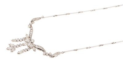 Lot 697 - Diamond necklace with brilliant, baguette and marquise cut diamonds in 18ct white gold setting