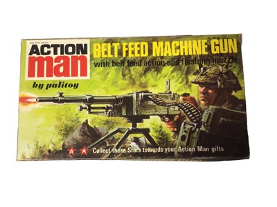 Lot 11 - Pailitoy Action Man Belt Feed Machine Gun (1973-1978), with two sand bags & leaflet, boxed No.34145 (1)