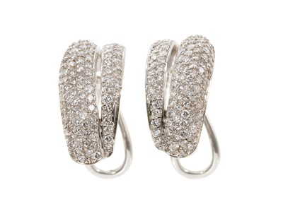 Lot 711 - Pair of diamond hoop earrings with pavé set diamonds