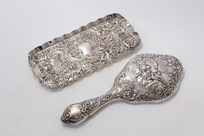 Lot 458 - Edwardian silver dressing table tray and hand mirror (2)