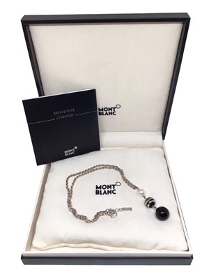 Lot 42 - Mont Blanc silver, blank onyx and pearl pendant necklace, 48cm long, boxed as new