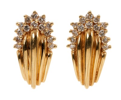 Lot 718 - Pair of 18ct yellow gold diamond earrings