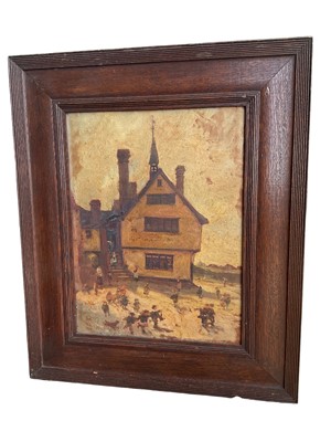 Lot 327 - Post impressionist school, oil on board, Village School, 31 x 24cm, framed