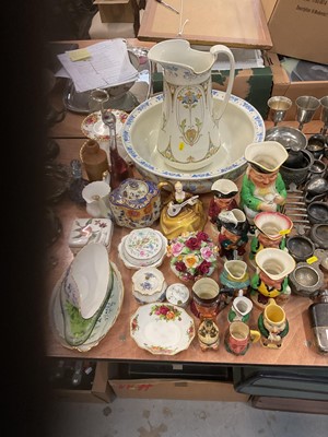 Lot 580 - Group of Toby jugs, wash jug and bowl, Royal Albert and other ceramics.