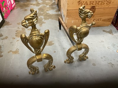 Lot 614 - Pair of large brass fire dogs