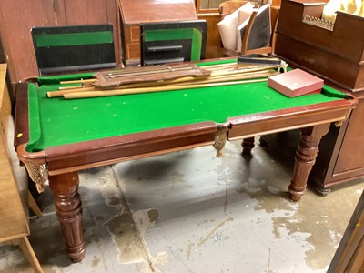 Lot 1273 - Early 20th century slate bed snooker table/dining table with accessories, 164cm x 88cm