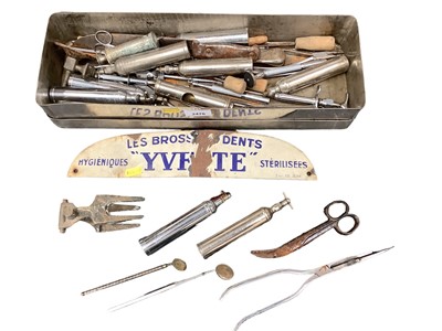 Lot 2470 - French enamel medical sign and implements