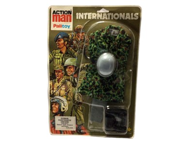 Lot 39 - Palitoy Action Man Internationals Uniforms (c1979-1980), German Paratrooper,  Russian Infantry & Afrika Korps, all No.34284, on card back packaging (3)