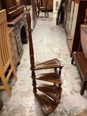 Lot 1279 - Reproduction mahogany library steps together with a folding three tier cake stand (2)