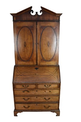 Lot 1577 - George III oak bureau bookcase