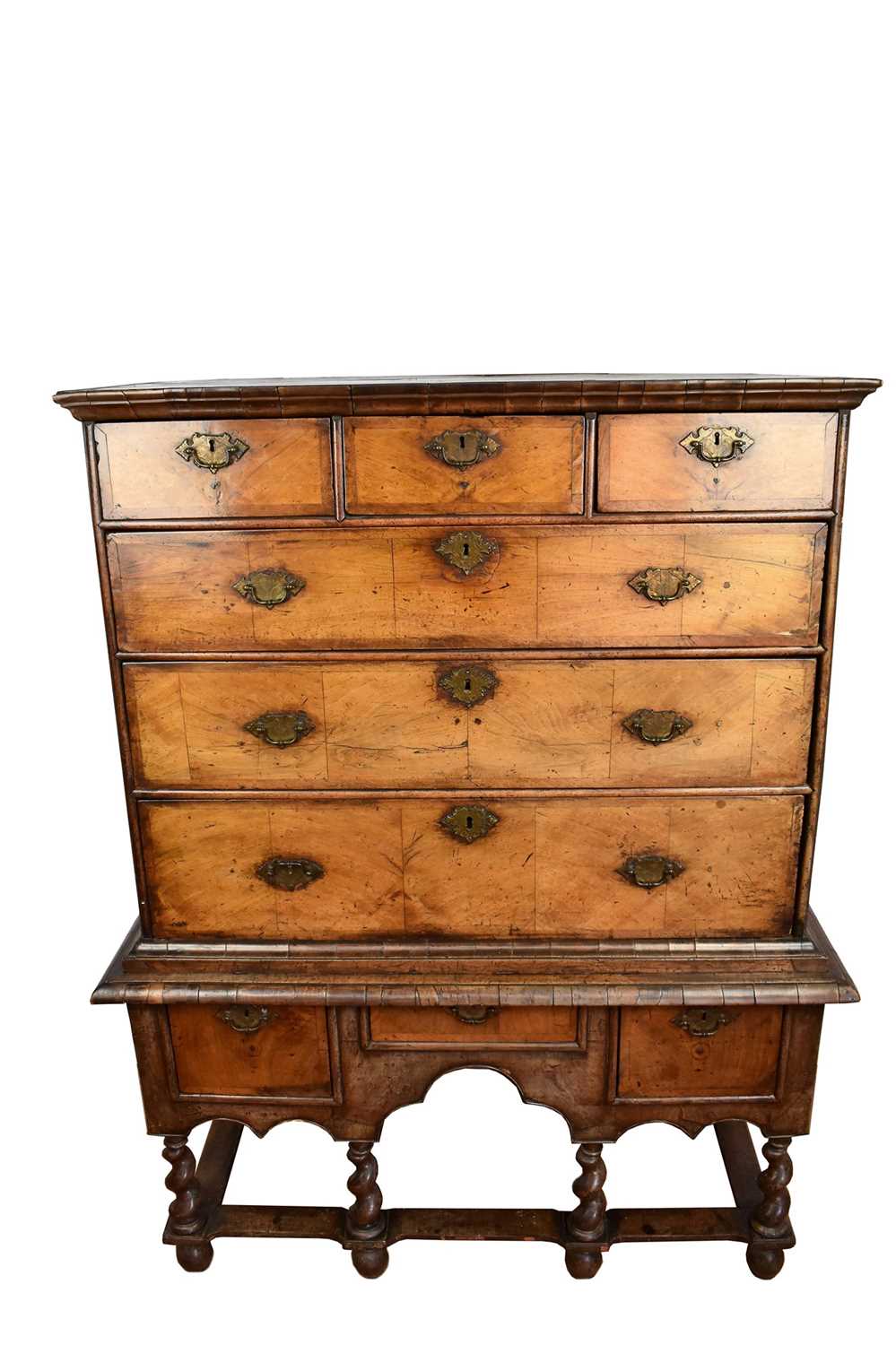 Lot 1563 - Early 18th century walnut chest on stand