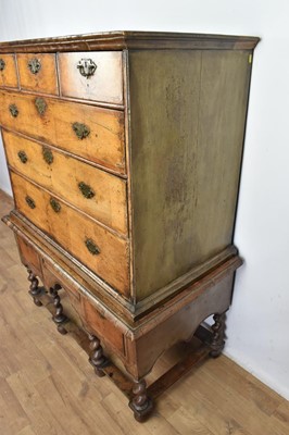 Lot 1563 - Early 18th century walnut chest on stand