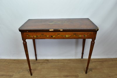 Lot 1551 - George III satinwood card table with painted decoration