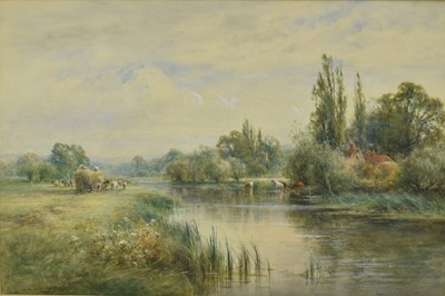 Lot 1379 - Henry J Kinnaird (1851-1929) watercolour - On The Thames near Shillingford, signed and inscribed, 35cm x 52cm, in glazed gilt frame