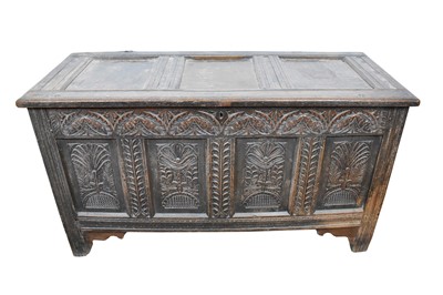 Lot 1568 - 18th carved oak coffer