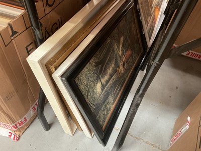 Lot 475 - Collection of mixed pictures to include watercolours, oils and others (1 large box).