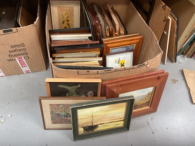 Lot 476 - Collection of mixed pictures to include watercolours, oils and others (1 large box).