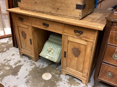 Lot 1300 - Old pine kneehole desk with three drawers and cupboards below, 134.5cm wide, 67cm deep, 80cm high