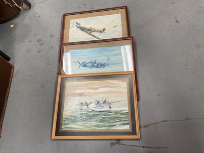 Lot 489 - G. Revill- three watercolour studies of Second World War aircraft to include Mosquito, Sunderland and Spitfire (3)