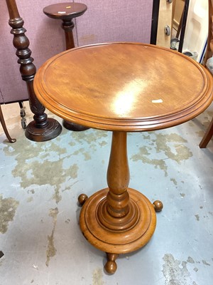 Lot 1309 - Circular wine table on turned column and circular base with three ball feet, 51cm diameter