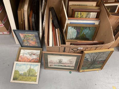 Lot 499 - Collection of mixed pictures to include watercolours, oils and others (1 large box).