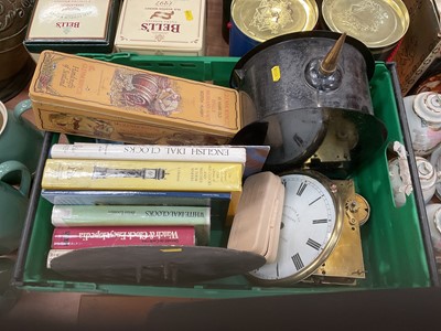 Lot 511 - One box containing a collection of assorted clock parts and related reference books.