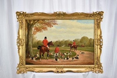 Lot 1268 - J. Howard, pair of late Victorian oils on canvas - Hunting Scenes, signed and dated '96, 50cm x 76cm, in gilt frames