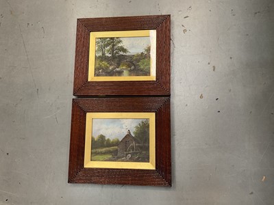 Lot 530 - Pair of 19th century oil on panels of rural views, mounted in glazed frames (2).