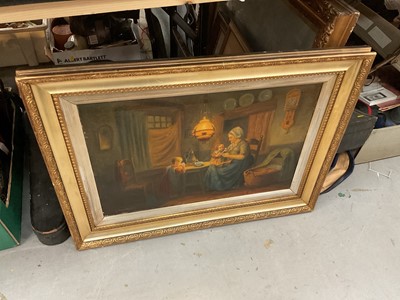 Lot 532 - J. Monnickendam, 19th century oil on canvas, figures in an interior scene, mounted in gilt frame.