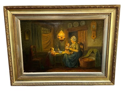 Lot 271 - J. Monnickendam, 19th century oil on canvas, figures in an interior scene, mounted in gilt frame.