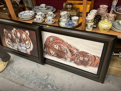 Lot 535 - Pair of Jonathan Truss limited edition prints of Tigers, mounted in frames.