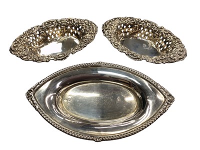 Lot 1093 - Pair of pierced silver bon bon dishes and one other silver dish (3)