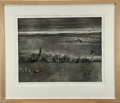 Lot 177 - Elizabeth Morris - signed etching and aquatint in glazed frame - signed and numbered 43/100 'Sea Defences'