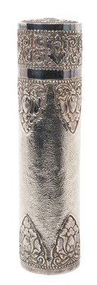 Lot 442 - An Asian white metal scroll case