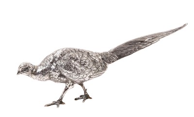 Lot 1234 - Early 20th century Dutch silver model of a pheasant, fully hallmarked, 21cm from head to tail