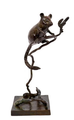 Lot 997 - Patricia Northcroft (Contemporary) bronze sculpture of a field mouse on a branch, signed and numbered 1/300, 15cm high