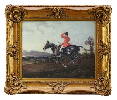 Lot 1280 - Frank Gillett (1874-1927) watercolour, 'Hell For Leather!', signed, 37cm x 47cm, in glazed gilt frame Exhibited: Royal Institute of Painters in Water Colours, No. 2