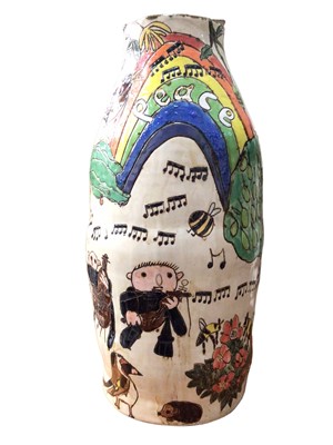 Lot 420 - Pottery vase decorated in the style of Grayson Perry, apparently unsigned