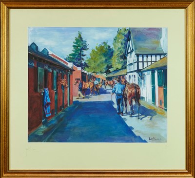 Lot 1282 - * Daniel Crane (b.1969) pair of signed limited edition prints - The Stables at Chester Racecourse and Waterloo Bridge, signed and numbered 15/100