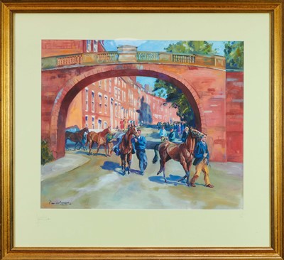 Lot 1282 - * Daniel Crane (b.1969) pair of signed limited edition prints - The Stables at Chester Racecourse and Waterloo Bridge, signed and numbered 15/100