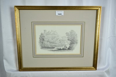 Lot 1045 - J. L. Deeley, early 19th century, English School pencil drawing - Richmond Castle, Yorkshire, signed and inscribed, in glazed gilt frame, 15.5cm x 23cm