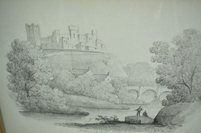 Lot 1045 - J. L. Deeley, early 19th century, English School pencil drawing - Richmond Castle, Yorkshire, signed and inscribed, in glazed gilt frame, 15.5cm x 23cm