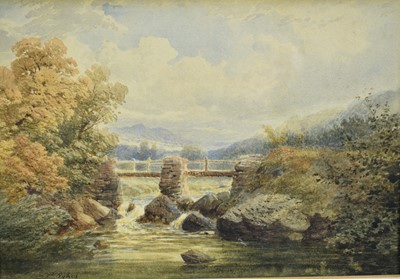 Lot 1054 - Peace Sykes (Exh. 1886-1900) watercolour - A Stone Bridge over a Torrent, signed, in glazed gilt frame, 16.5cm x 24cm. Provenance: The Beaufort Gallery, London