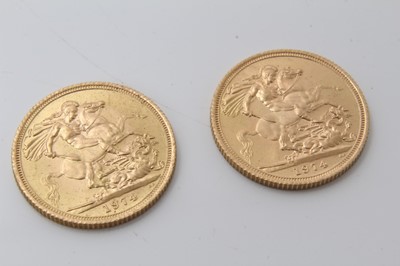 Lot 404 - G.B. - Gold Sovereigns Elizabeth II 1974 x 2 UNC (2 coins)