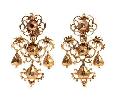 Lot 774 - Pair 18th century gold and diamond drop earrings